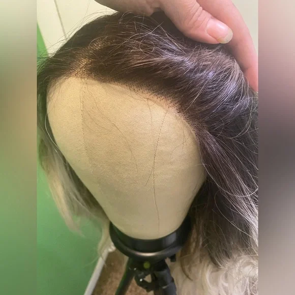 Human/Synthetic Blend Elegant Ombre Platinum Blonde Lace Front Wig - Picture 7 of 10